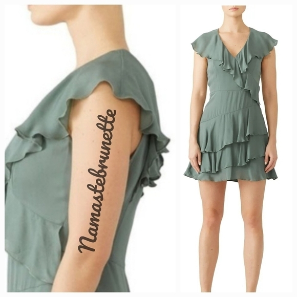 NWT $348 Parker Sage Green Ruffled Tiered Dress, Size 2 - Picture 7 of 14